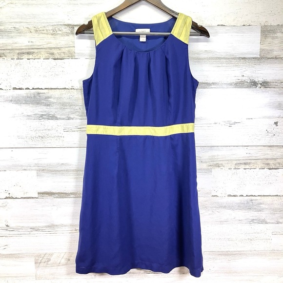 Ann Taylor LOFT Womens Navy Blue & Yellow A Line 100% Modal Lined Tank Dress 12P - Picture 1 of 8